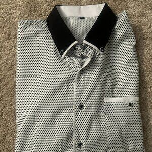 Spotted Black & White Men's Dress Shirt Size L (Unknown Brand)